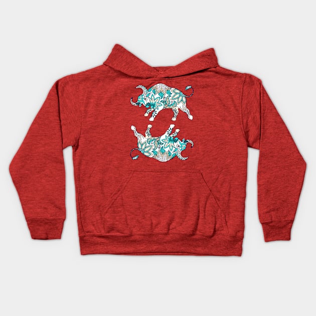 Paisley Oxen (Coral and Teal Palette) Kids Hoodie by illucalliart